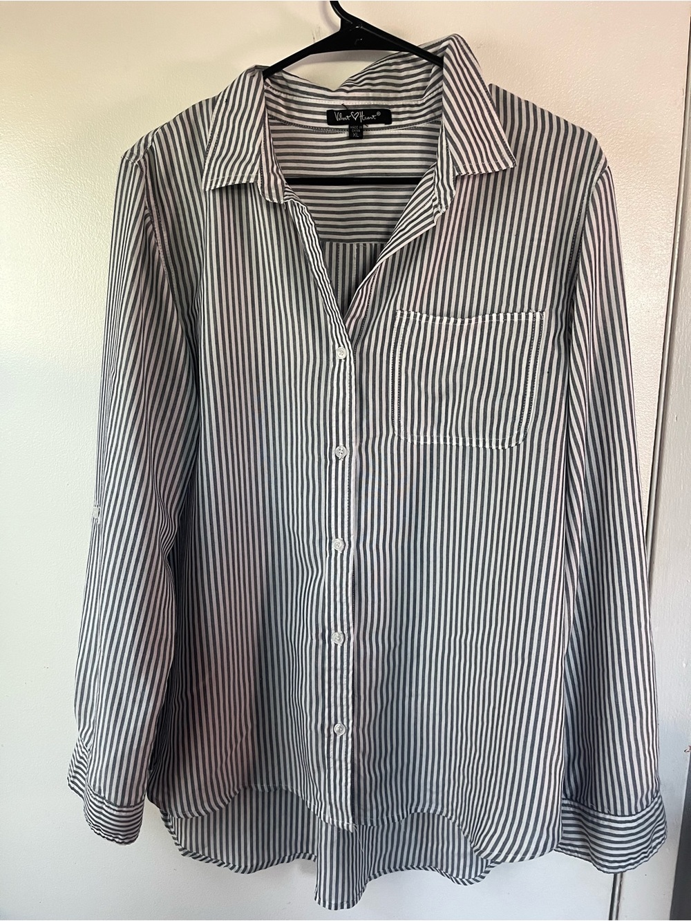 Velvet Heart Black and White Vertical Stripe Button-Down Shirt